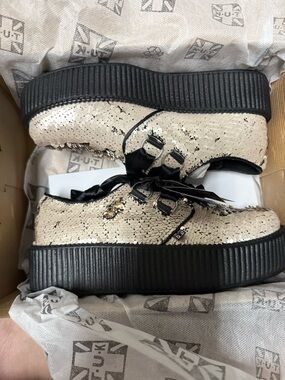 TUK Brand New Sequin Platform Sneakers in Champagne and Black